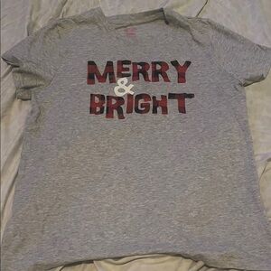 Target Gray Pajama Tee with Red Plaid 'Merry & Bright' Graphic